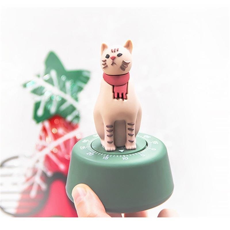 Cartoon Cat Shape Countdown Timer Student Learning Time Manager Kitchen Timer Mechanical Reminder (Grass Green)