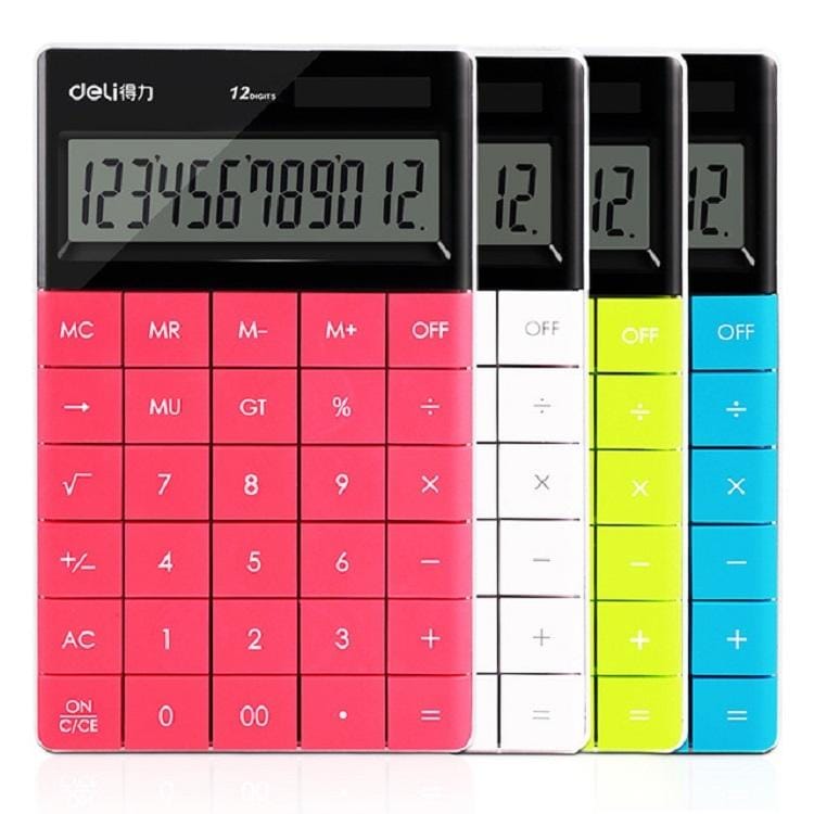Deli 1589 Solar Large Button Calculator Office Business Colorful Portable Tablet Calculator (White)