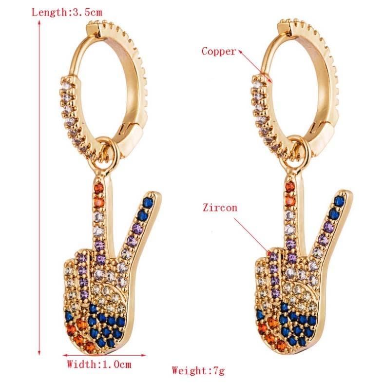 Finger Victory Gesture Earrings Female Color Zircon Earrings