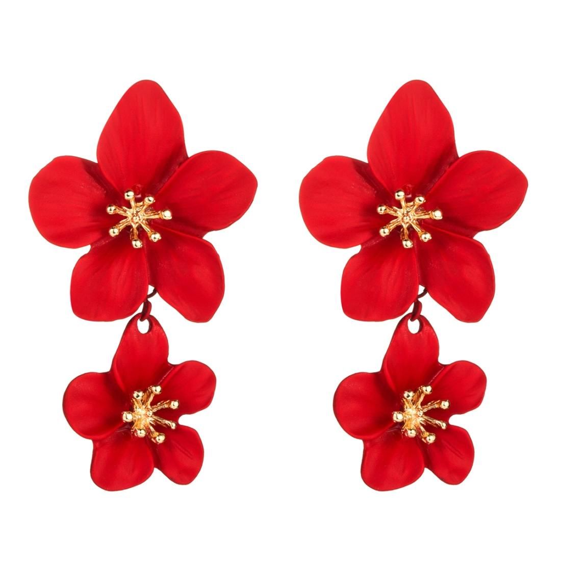 2 PCS Ladies Fashion Geometric Flower Earrings (Red)