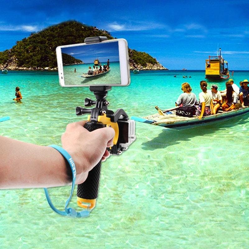 2 in 1 Pistol Trigger Set Floating Hand Grip / Diving Surfing Buoyancy Rods with Adjustable Anti-lost Hand Strap + Camera Trigger for GoPro HERO 4 / 3+ / 3 (Yellow)