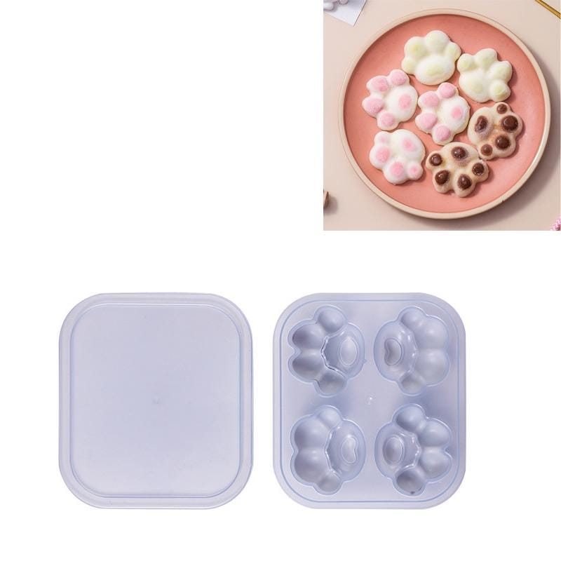 Household Cat Paw Shape Creative Silicone Ice Box Ice Cube Mold Ice Hockey DIY Food Supplement Box with Lid (Vegetation Green)