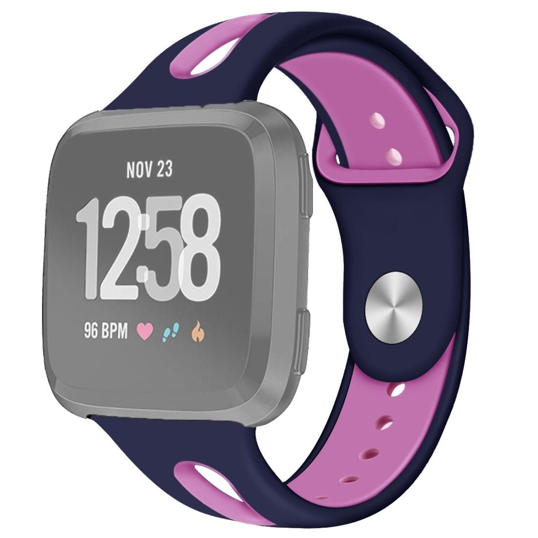 For Fitbit Versa 2 / Fitbit Versa / Fitbit Versa Lite Two Colors Silicone Replacement Strap Watchband, Size:L (Navy Rose Pink)