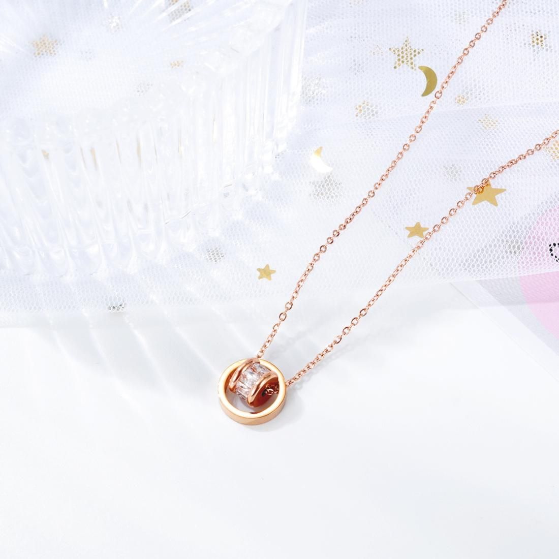 OPK 1642 Double Ring Necklace Clavicle Chain Simple Pendant Wild Necklace Jewelry