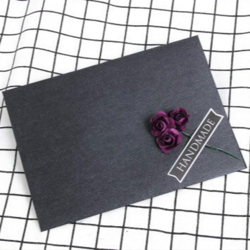 3 PCS Pearl Paper Envelope Creative DIY Invitation Letter Love Letter Postcard 6 Inch Photo Storage Folder (Black Purple Rose)