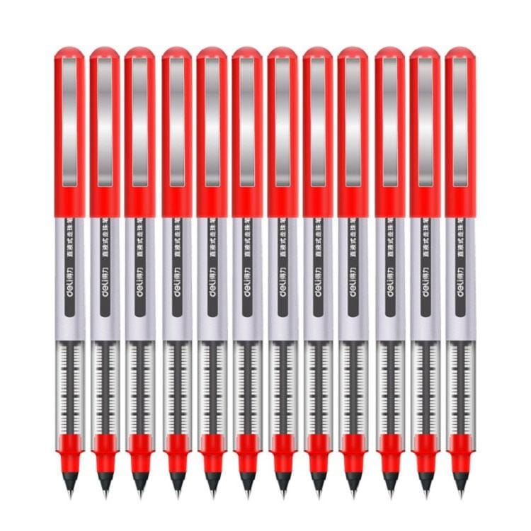 12 PCS Deli S656 Straight Liquid Gel Pen 0.5 mm Conference Office Signature Pen Student Pen (S656 Red)