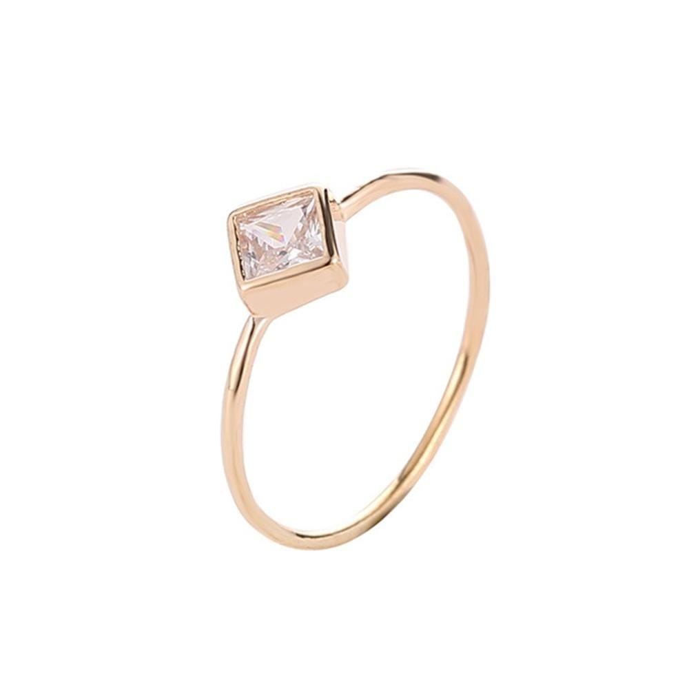 Square Zircon Simple Engagement Rings for Women Fashion Jewelry, Ring Size:9 (Silver)