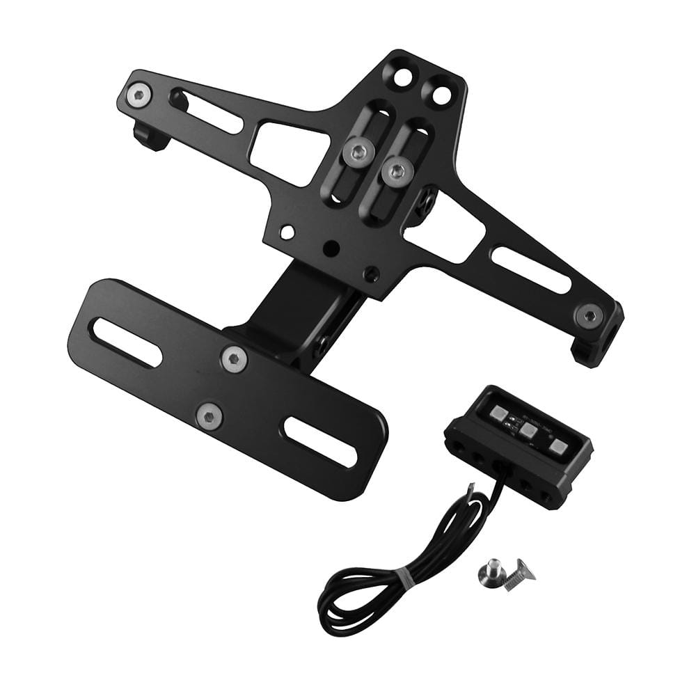 LPF013 Motorcycle Modification Accessories Universal Aircraft Shape Aluminum Alloy License Plate Bracket with LED Lights (Black)