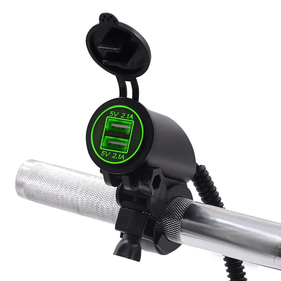 Motorcycle Faucet Dual USB Charger DC12-24V 4.2A IP66 with Aperture (Green Light)