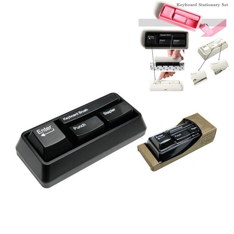 Multifunctional Keyboard Stationery Set Stapler Puncher (Black)