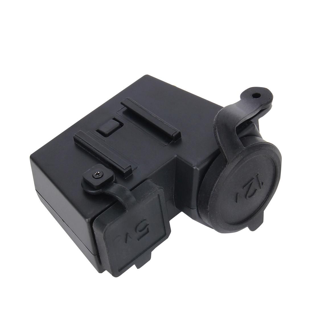 5V/12V Motorcycle Waterproof Handlebar Clamp Dual USB Car Cigarette Lighter Socket Power Adapter Charger, for Phones/Tablets/GPS