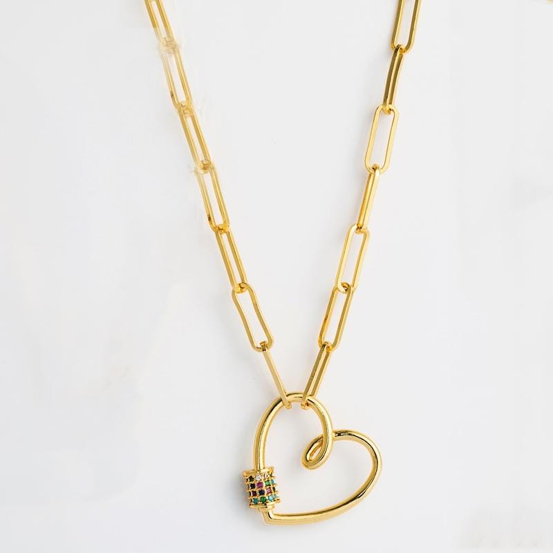 Love Heart Pendant Necklace With Micro Inlaid Colored Zircon (Heart-shaped)