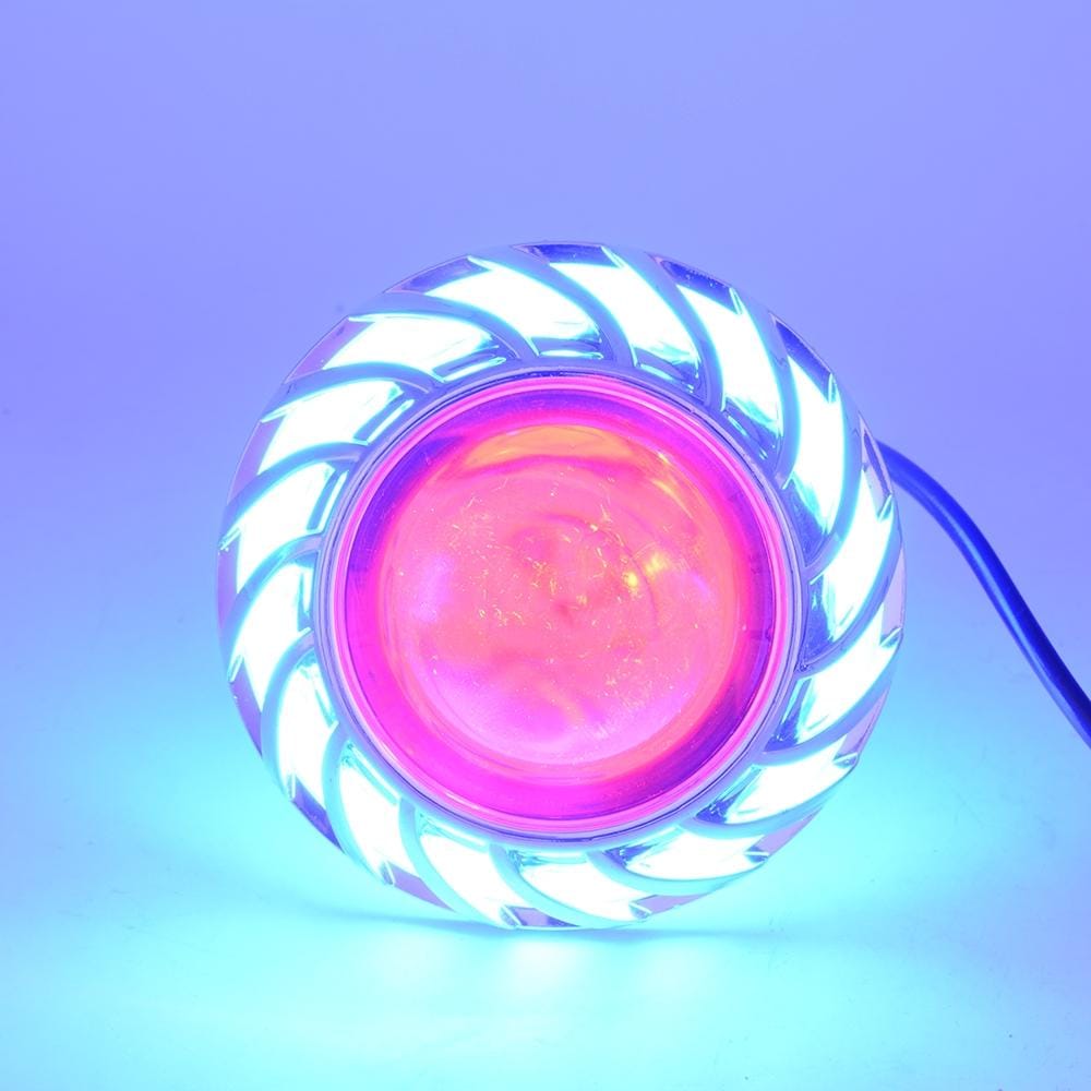 Motorcycle 30W DC 12V-85V LED Headlight with Whirlwind Angle Eyes Double Light Lens Built-in Devil Eye (Blue Light)