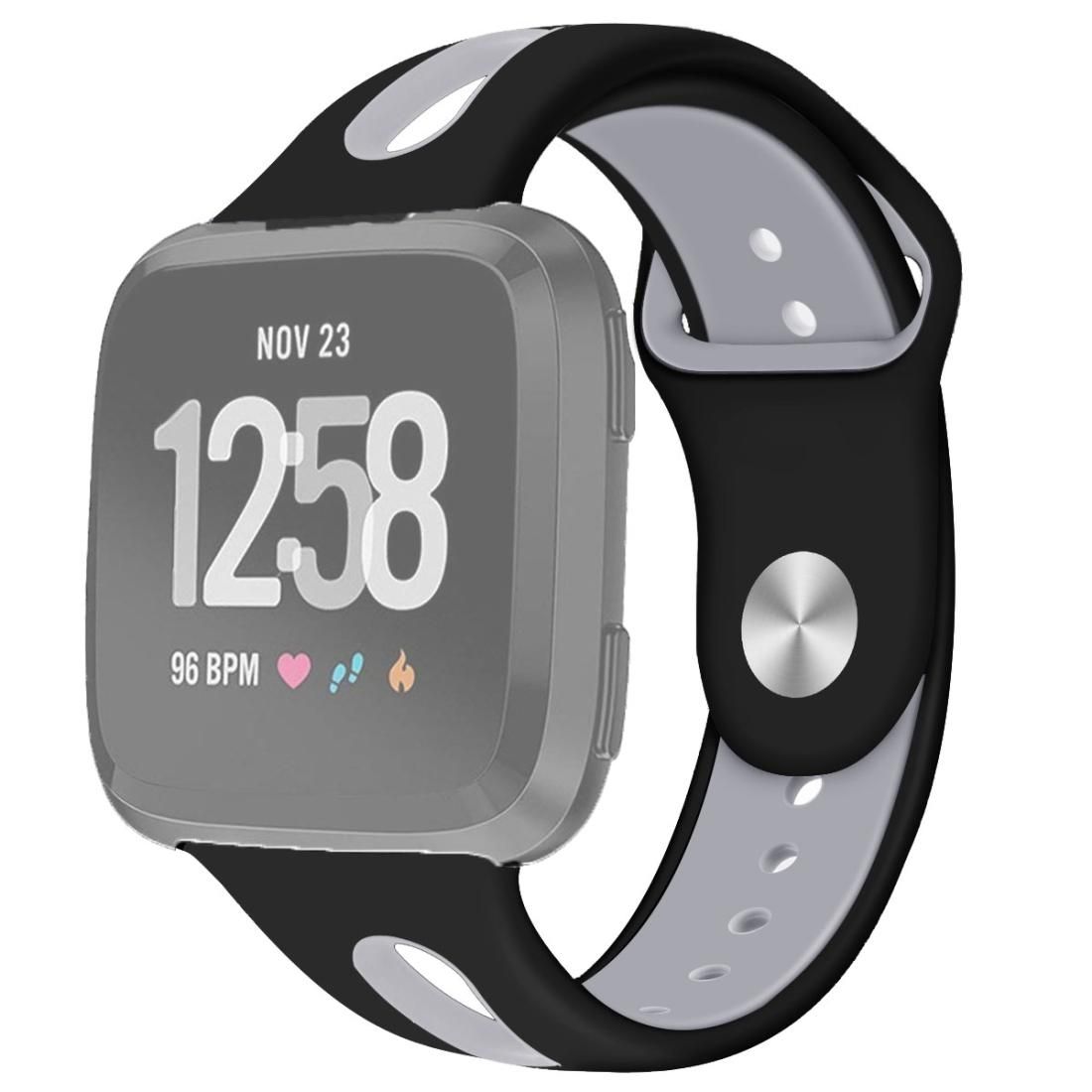 For Fitbit Versa 2 / Fitbit Versa / Fitbit Versa Lite Two Colors Silicone Replacement Strap Watchband, Size:S (Dark Grey)