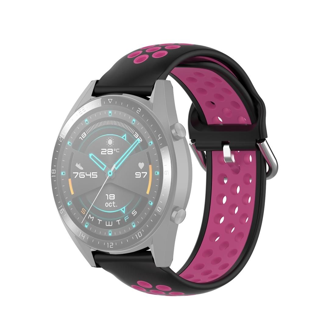 22mm Universal Sports Two Colors Silicone Replacement Strap Watchband (Black Rose Red)