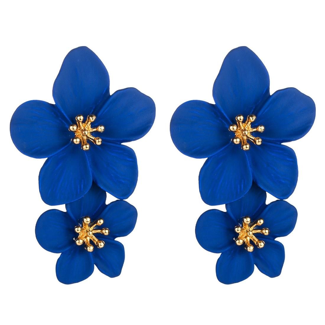 2 PCS Ladies Fashion Geometric Flower Earrings (Royal Blue)