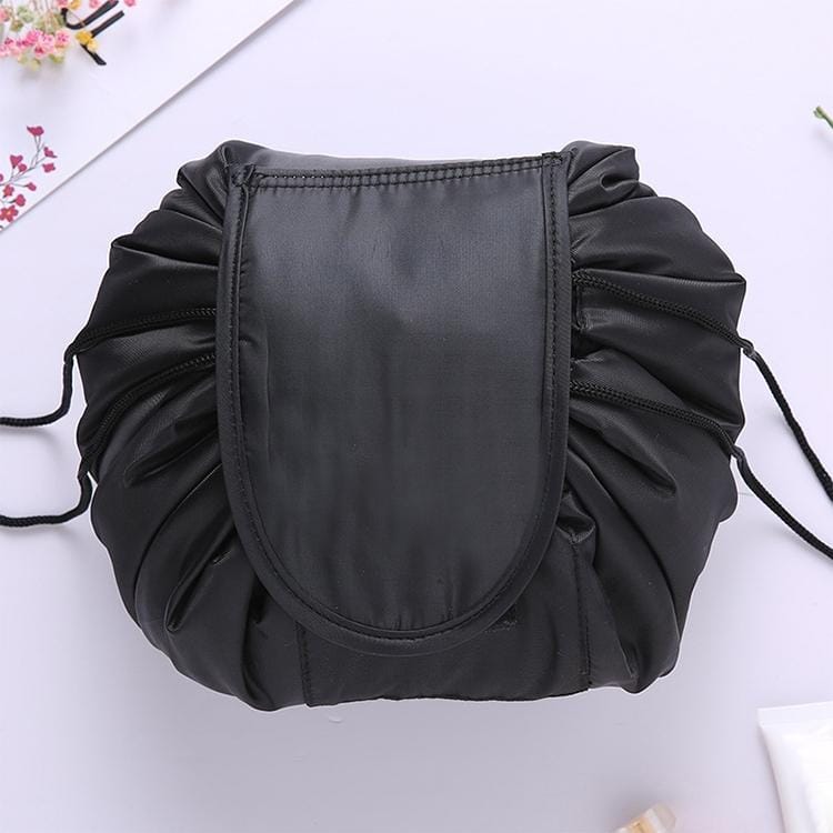 Fashion Waterproof Large Capacity Quick Drawstring Makeup Jewelry Storage Bag Women Travel Cosmetic Bag Toiletry Tool Kit (Black)