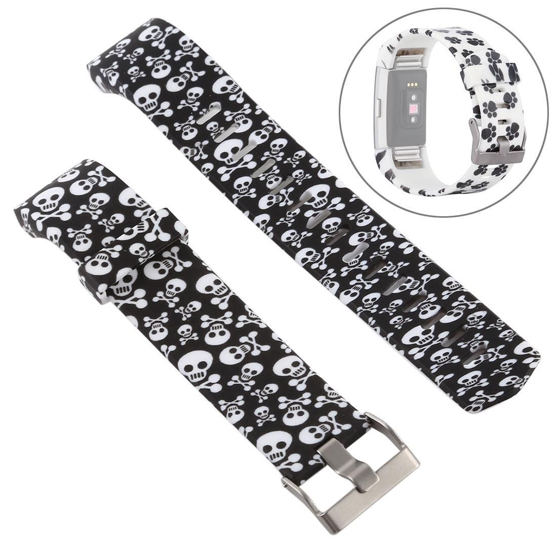 Smart Watch Silicone Printing Wrist Strap Watchband for FITBIT Charge 2 (White + Black)
