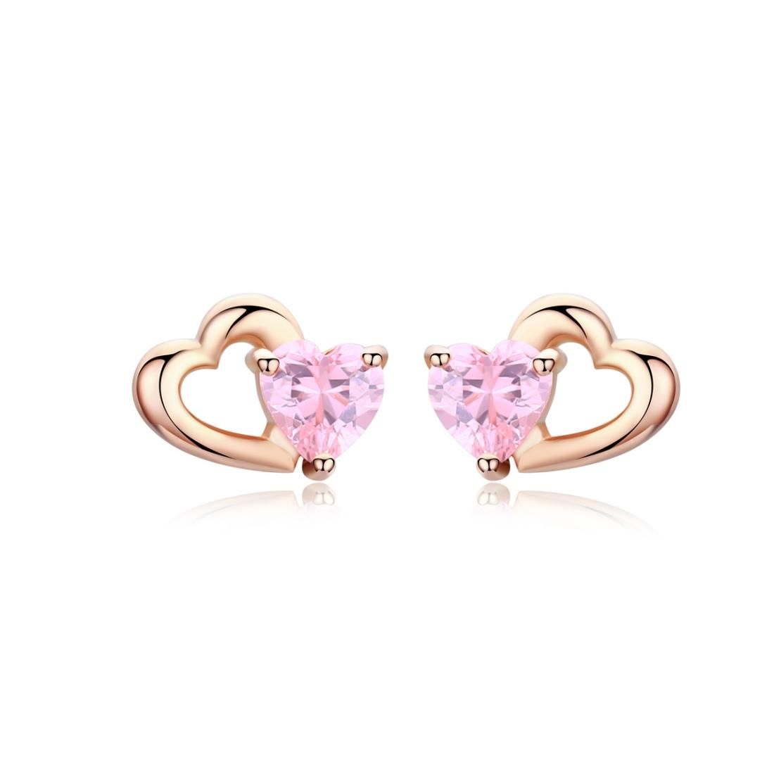 Sterling Silver Earrings Heart-shaped Rose Gold-plated Zircon Earrings