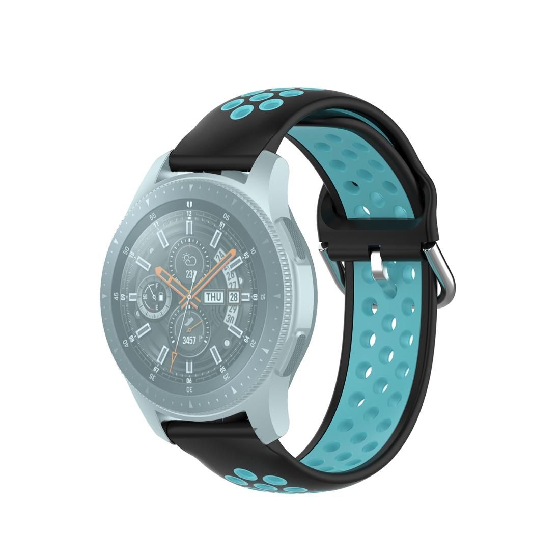 For Samsung Galaxy Watch 46mm / Gear S3 Universal Sports Two-tone Silicone Replacement Wrist Strap (Black Blue)