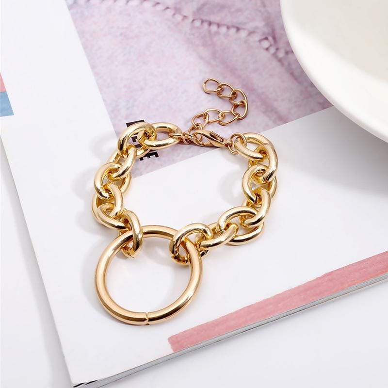 Vintage Punk Metal Circle Simple Necklace Jewelry Sets (Golden Bracelet)
