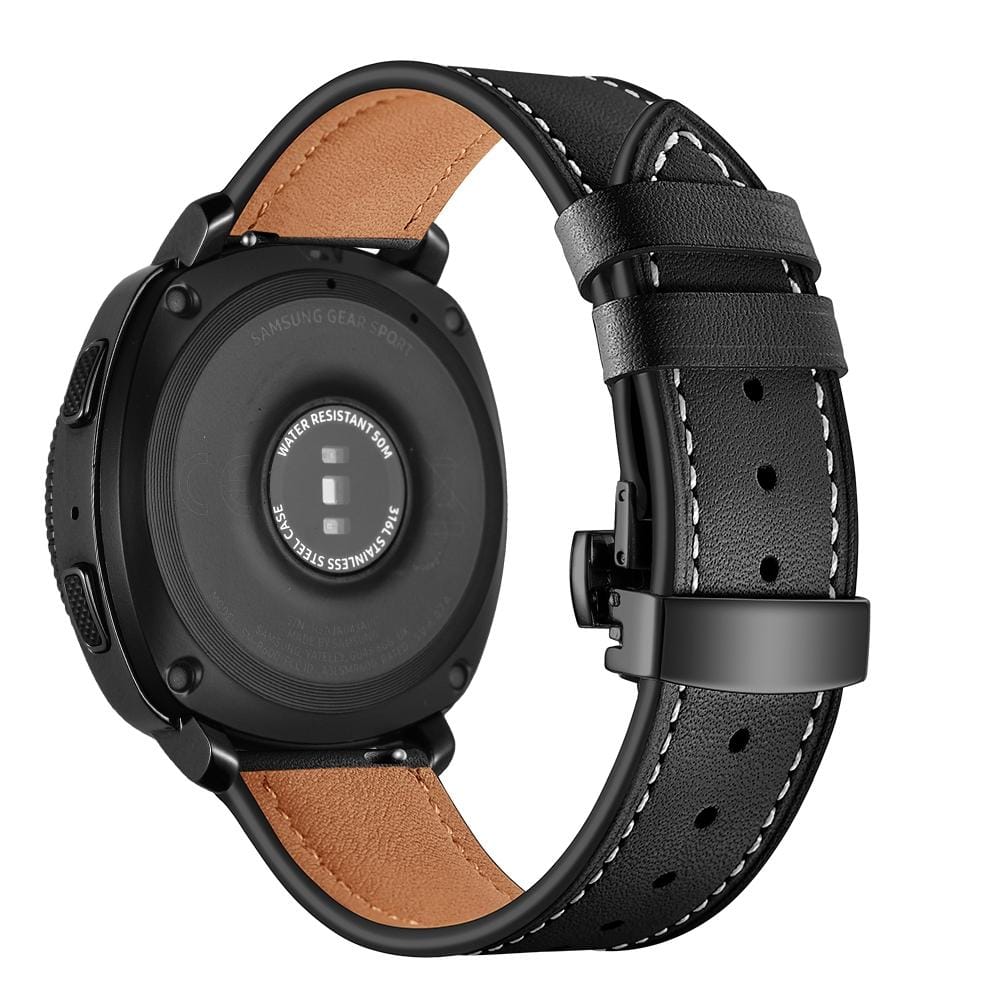 22mm For Huawei Watch GT2e / GT2 46mm Leather Butterfly Buckle Strap Black Button (Black)