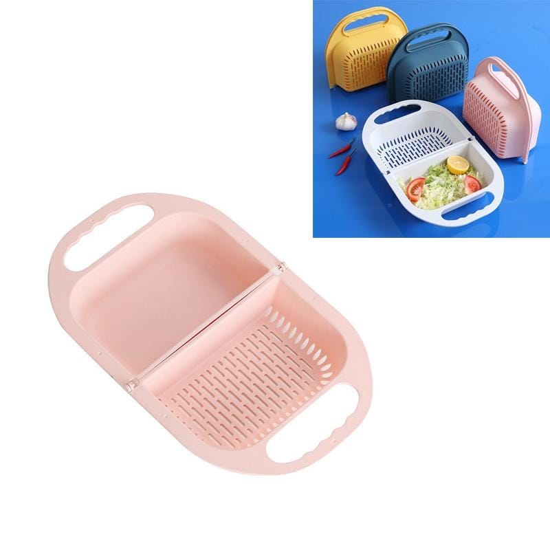Kitchen Household Creative Folding Fruit Basket Plastic Vegetable Draining Basket (Pink)