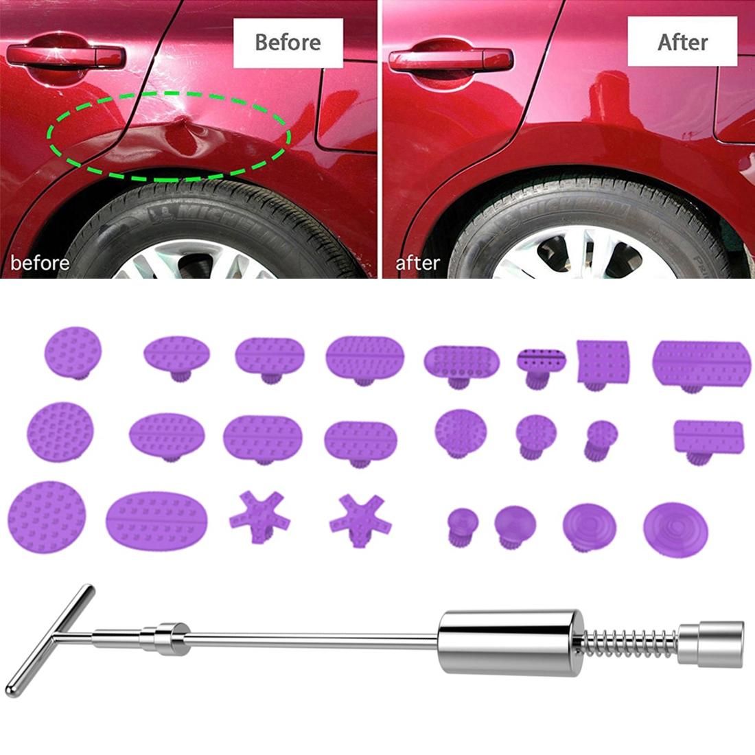 Auto Repair Body Tool Kit PDR Dent Paintless Repair Tools Dent Puller Slide Hammer Reverse Hammer Aluminum Suction Cups with Red T handle for Dent (Style1)