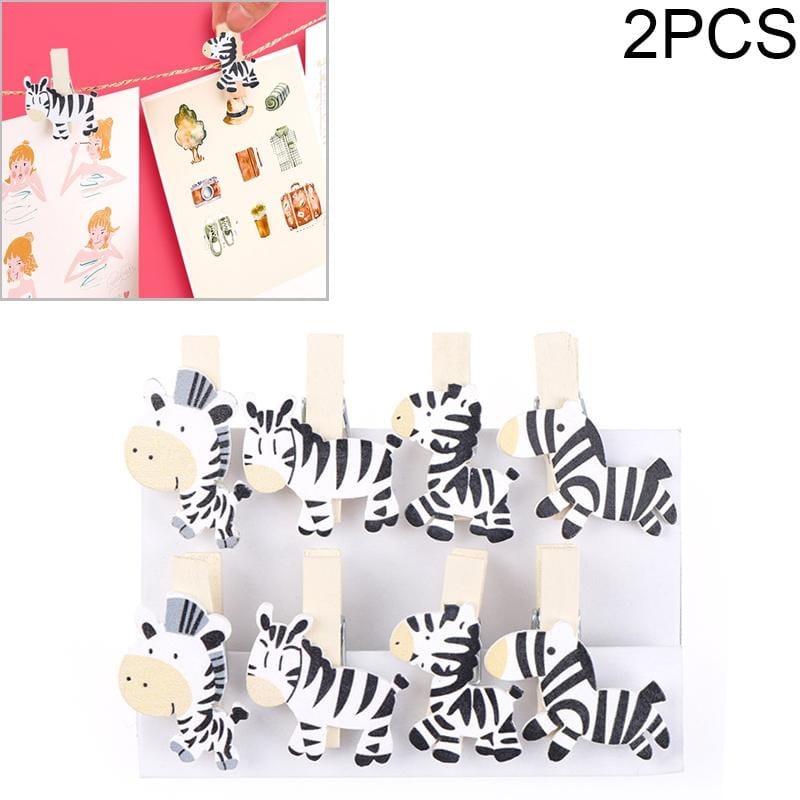 2 PCS Handmade Wooden With Hemp Rope Cartoon Zebra Little Clip