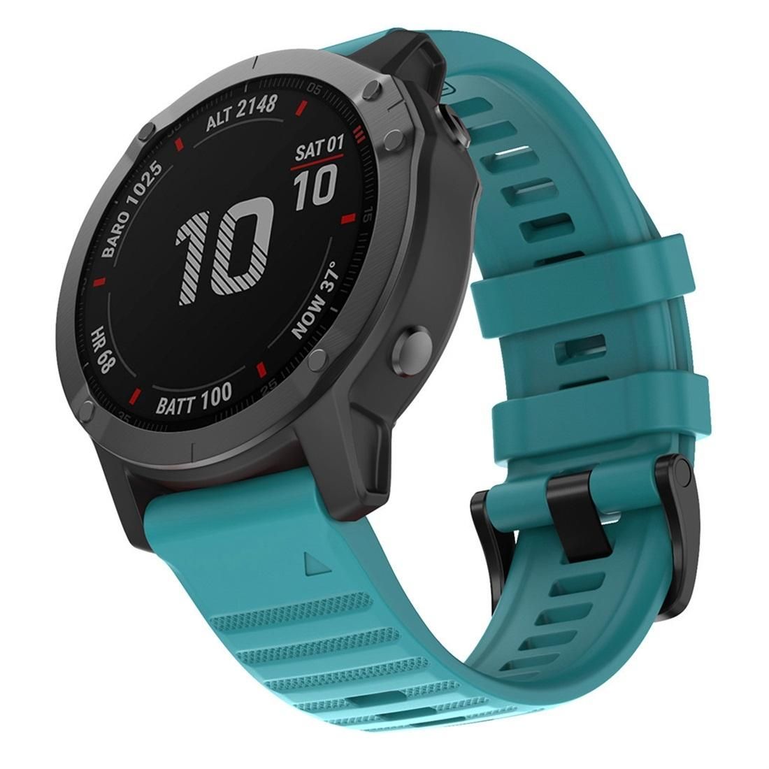 For Garmin Fenix 6X 26mm Silicone Smart Watch Replacement Strap Wristband (Blue Green)