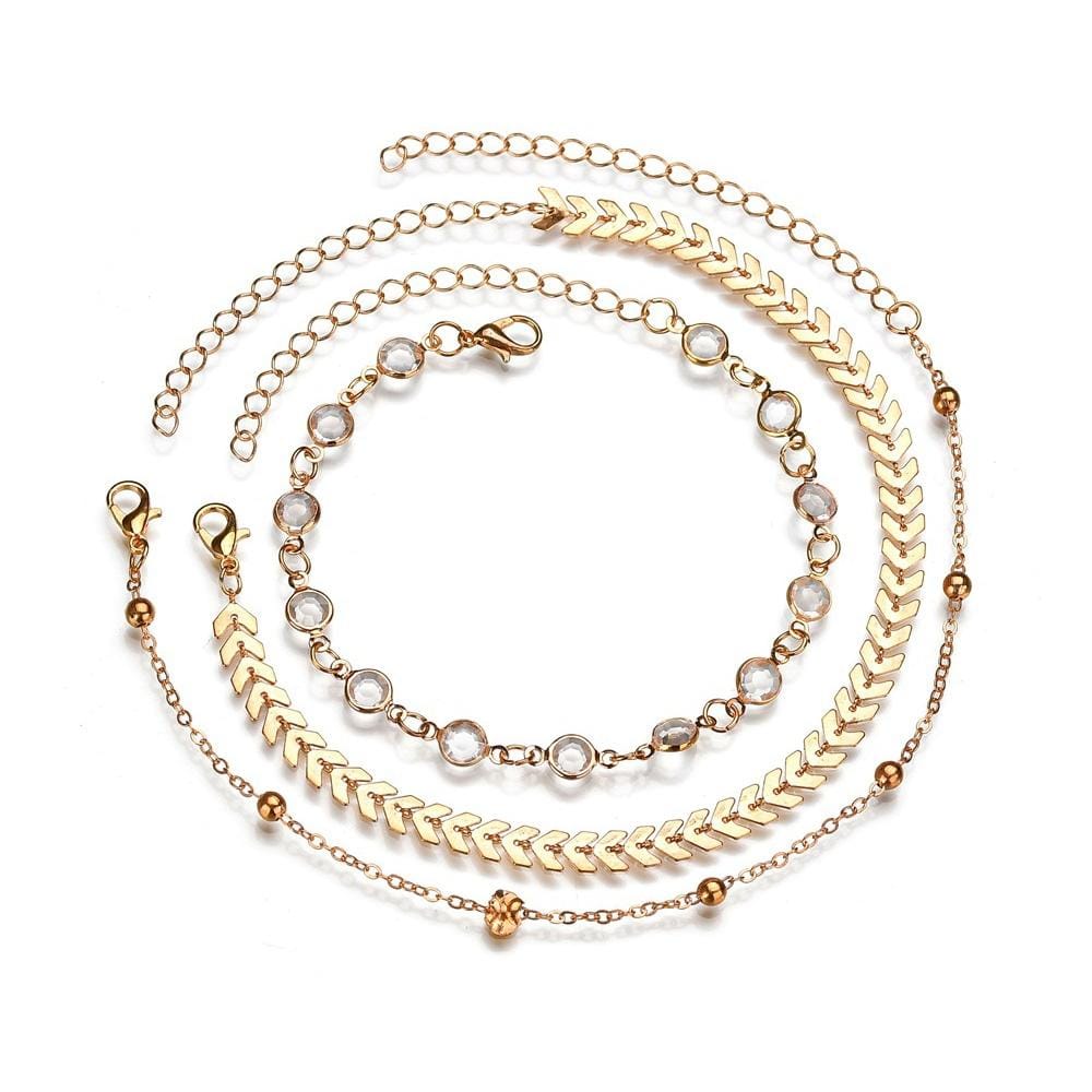 3 PCS/Set Antique Plated  Handmade Anklet Bracelet Crystal Anklet Set (Silver)