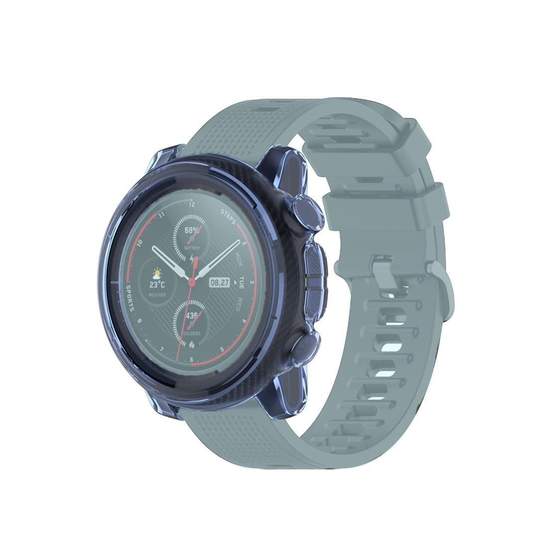 For Amazfit 3 Transparent TPU Silicone Watch Case (Transparent Blue)