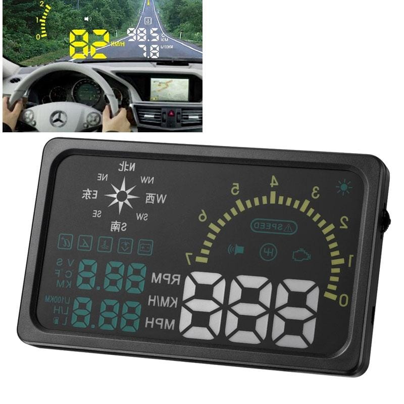 6 Inch Car HUD Head Up Display Vehicle-mounted Security System with OBDII Interface & Speed & Fuel Consumption & Water Temperature & Fault Diagnosis & Compass, Etc