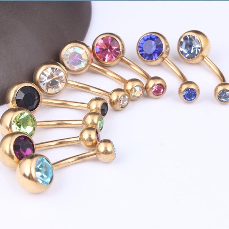 5 PCS Human Perforated Jewelry Electroplated Gold Double-drilled Umbilical Ring Czech Drill Umbilical Nails Thick Rod Earrings Punk Style (Purple)