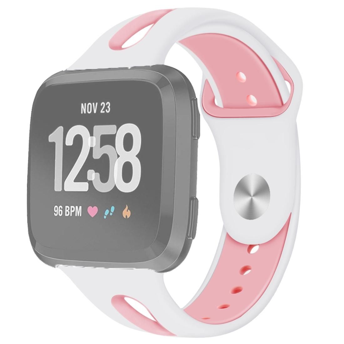 For Fitbit Versa 2 / Fitbit Versa / Fitbit Versa Lite Two Colors Silicone Replacement Strap Watchband, Size:L (White Pink)