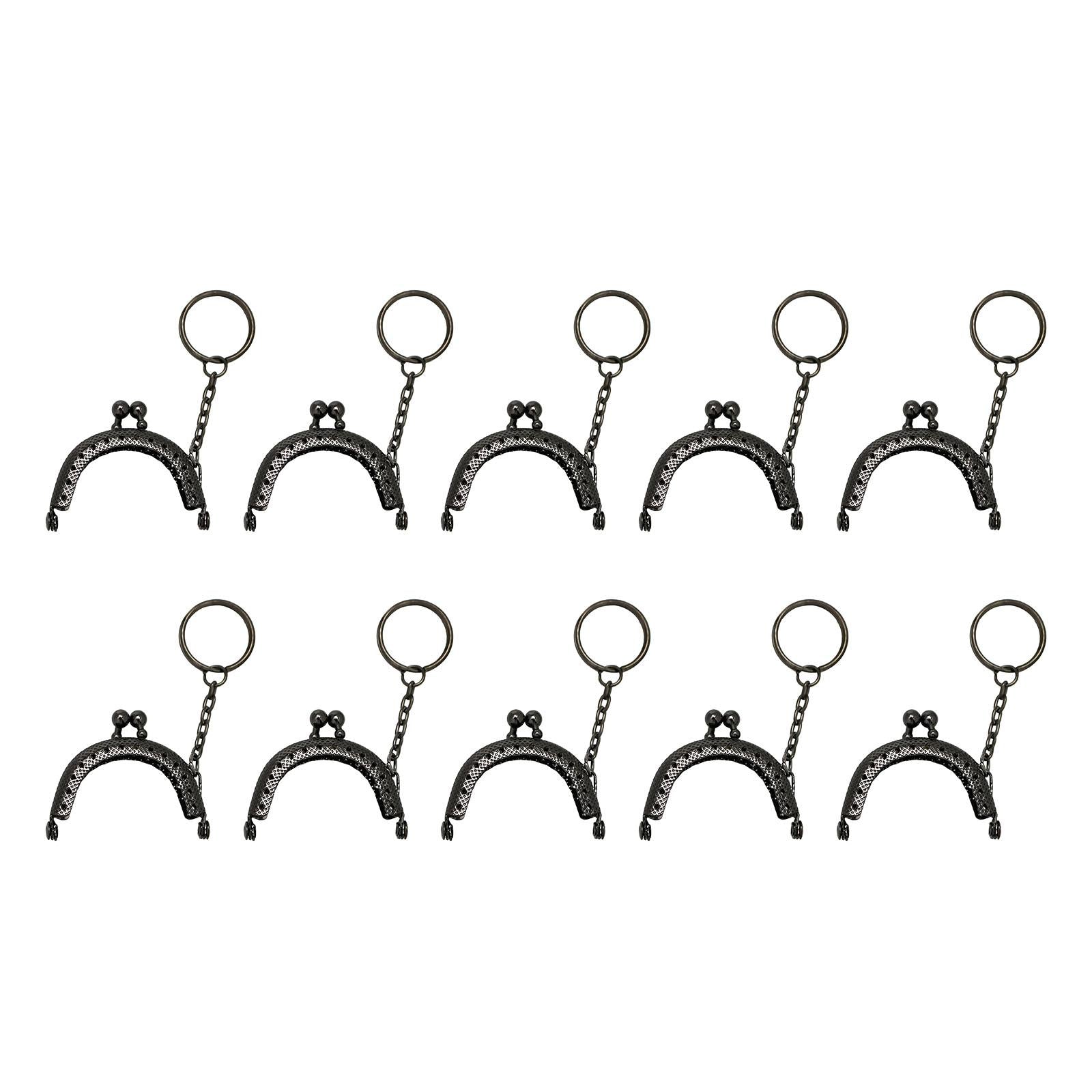 10Pcs Metal Purse Frame Semicircle Bag Handle Bag Kiss Clasp Lock for Sewing Black