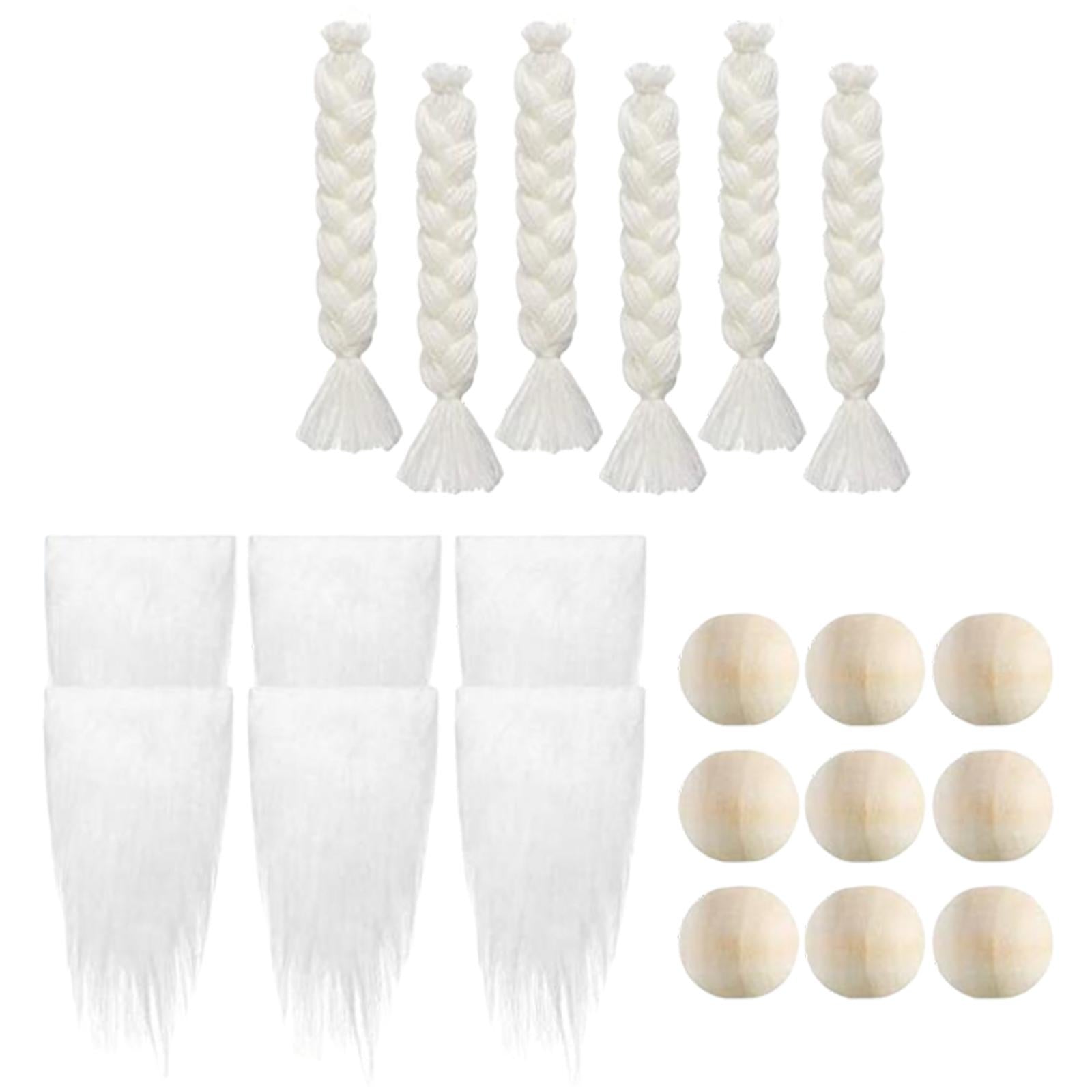 Faux Fur Fabric Gnome Beard Costume 3 Pairs Braids Gnome Nose for Decor White