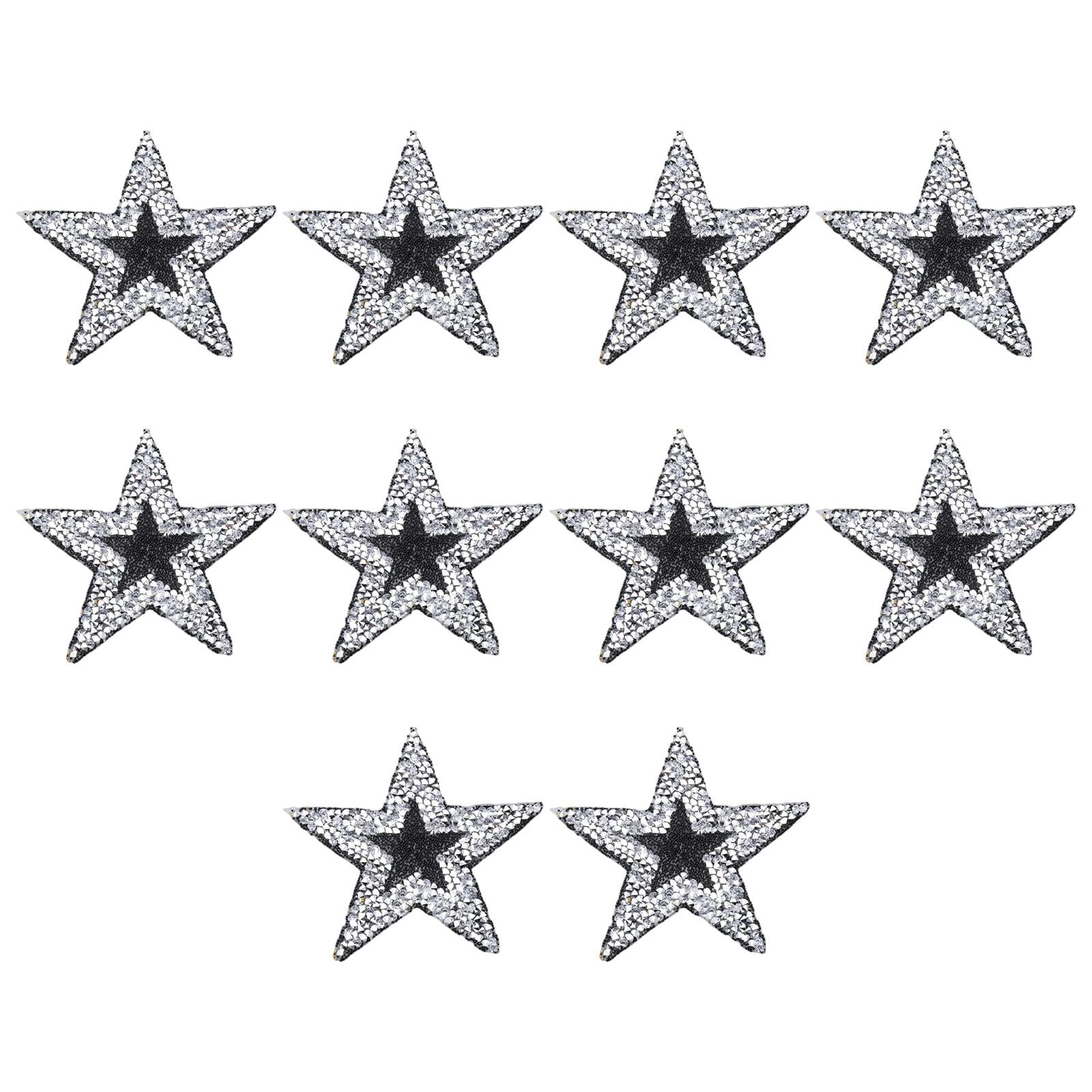 10x Rhinestone Star Patches Appliques Repair Sewing Accessories Silver Black