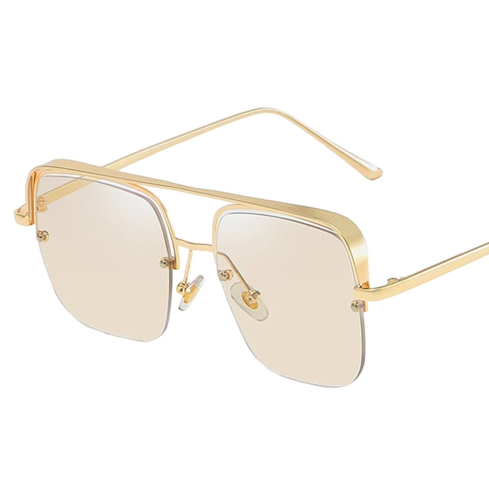 Womens Square Sunglasses Oversized Metal Frame UV Protection Chic Eyewear Gold Brown