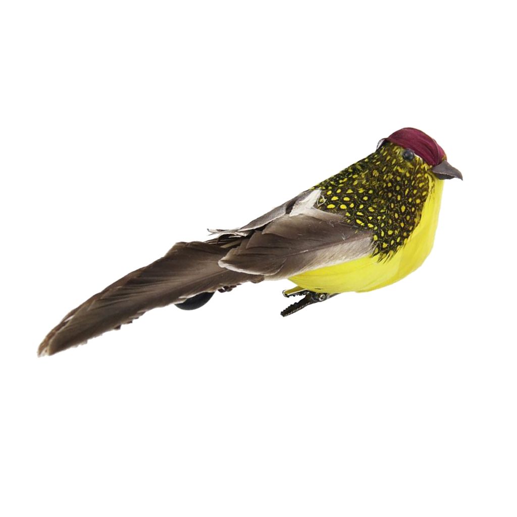 1pcs Artificial Feathered sparrow Bird Clip Fake spadger Bird  Yellow