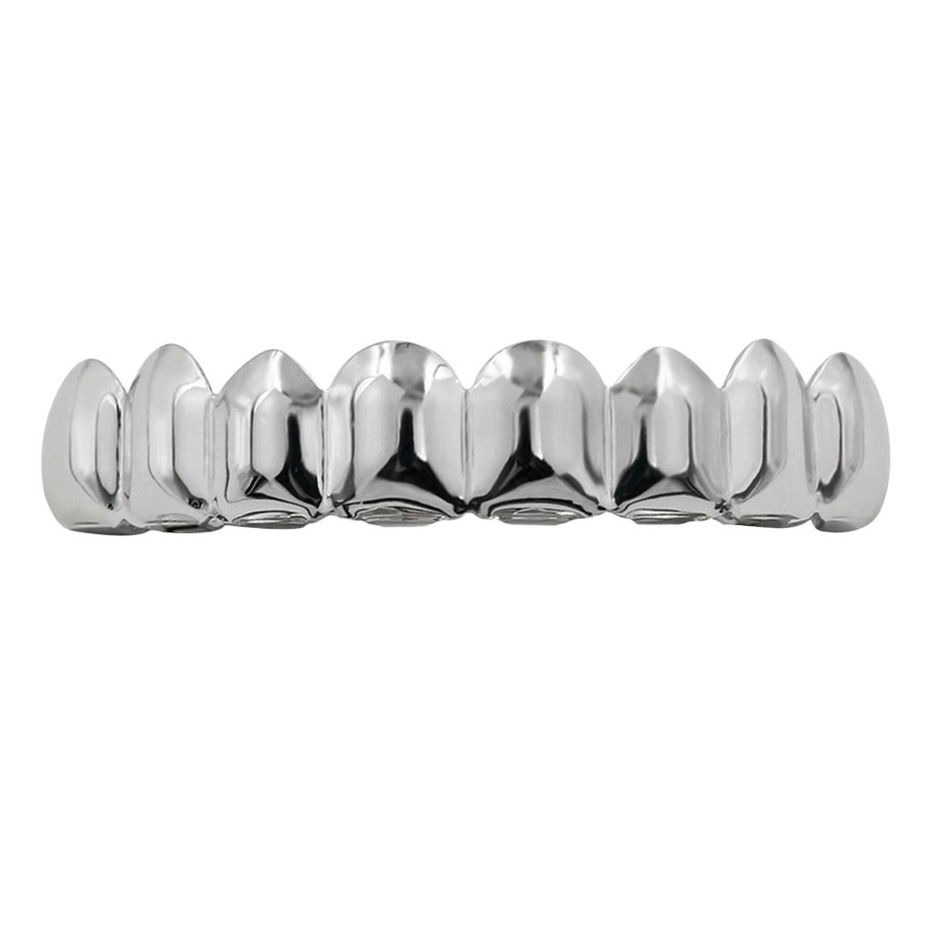 18K Hip-Hop Top/Bottom Mouth Teeth Grills Unisex White - Top Grills