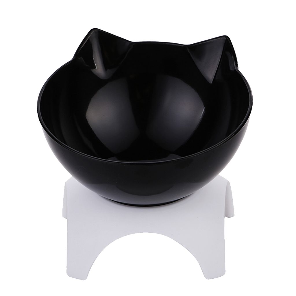 Raised Single Cat Bowls Pet Food Water Feeder with Stand For Cat Dogs Black
