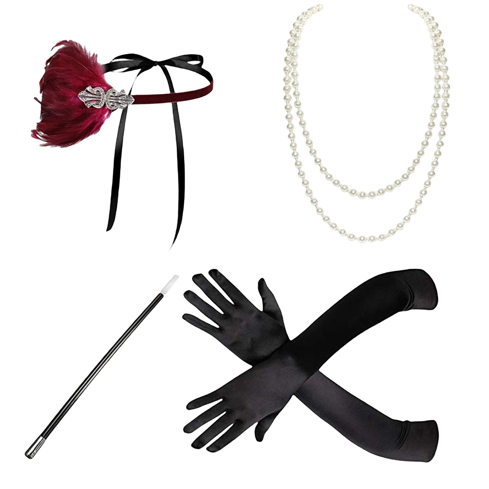 1920S Feather Headband Feather Headpiece for Theme Party Performances Stage 4 Pieces Wine Red