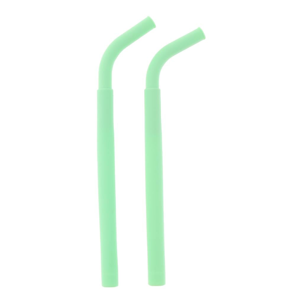 2pcs Silicone Flexible Reusable Straight Bendy Drinking Straws Green