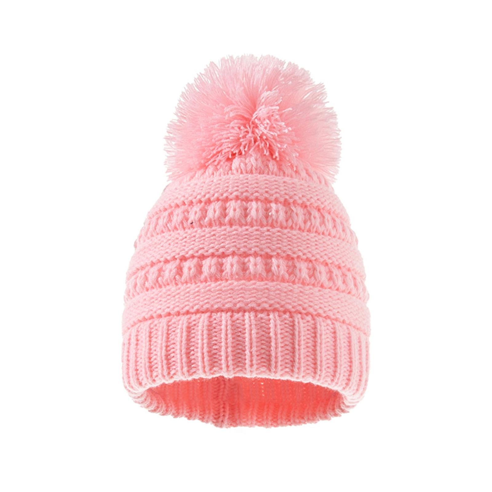 2Pcs Baby Winter Warm Hat Kids Knit Beanie Scarf Set Windproof Pink Hat