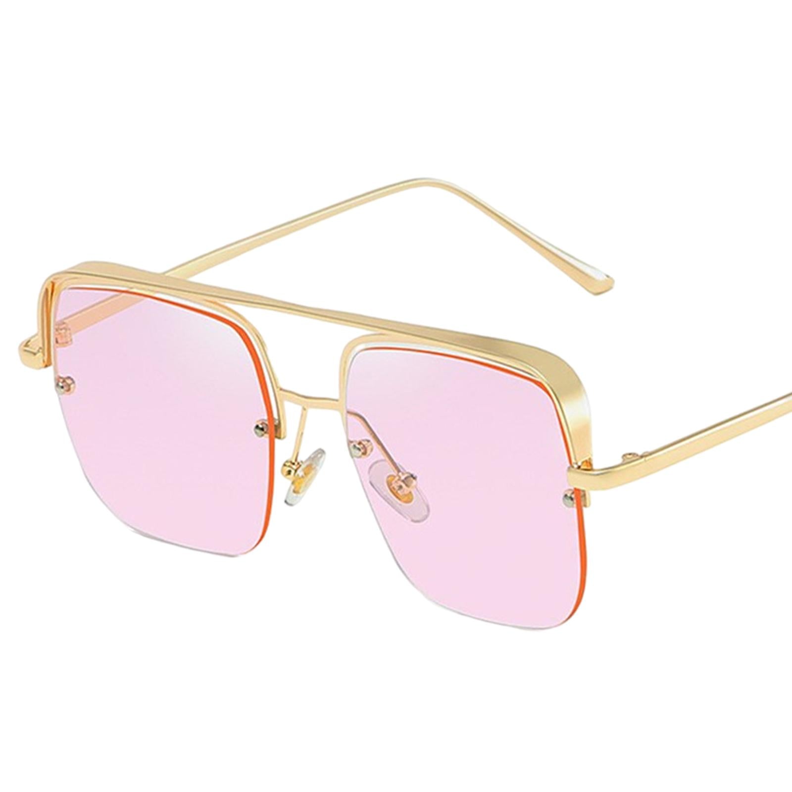 Womens Square Sunglasses Oversized Metal Frame UV Protection Chic Eyewear Gold Pink