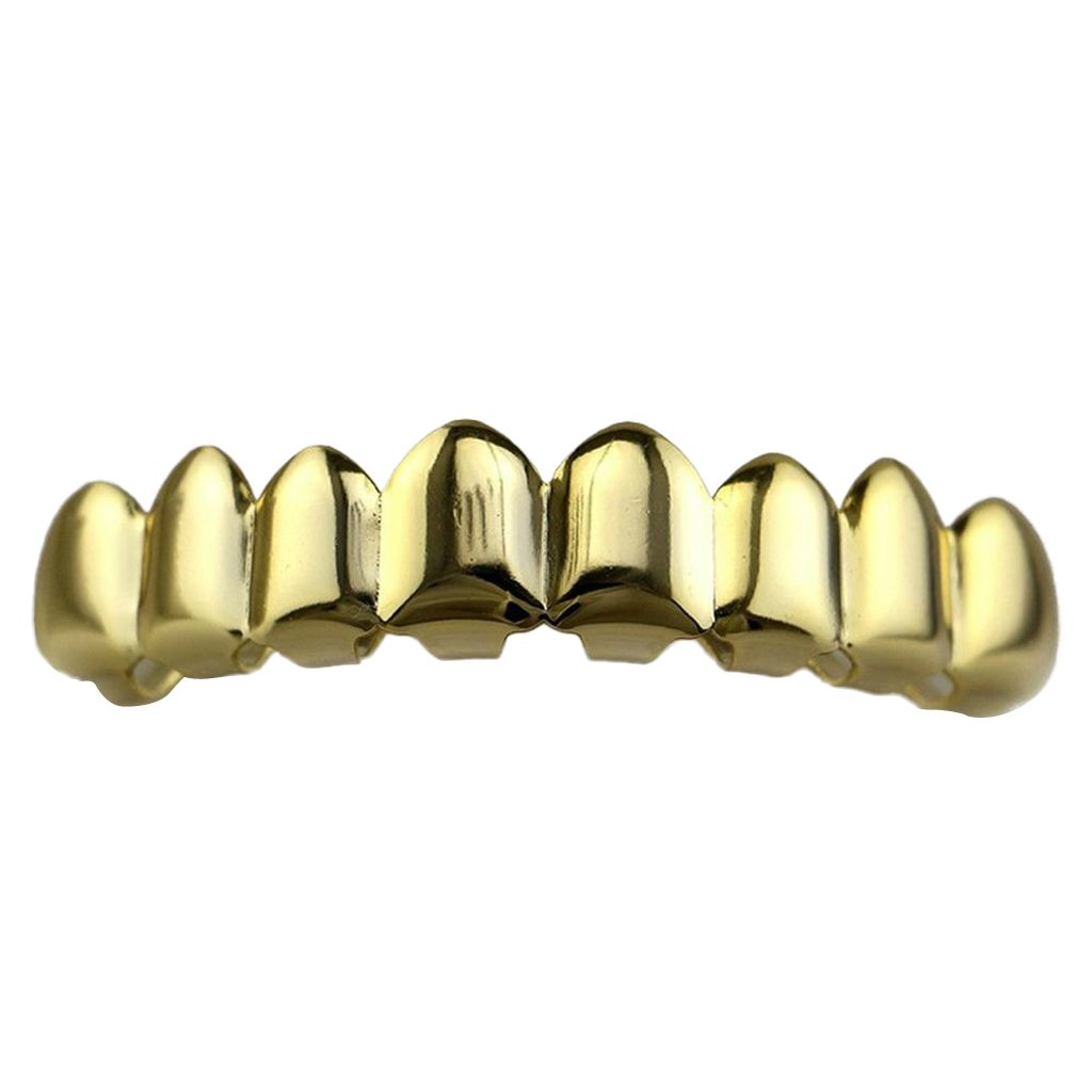 18K Hip-Hop Top/Bottom Mouth Teeth Grills Unisex Golden - Top Grills