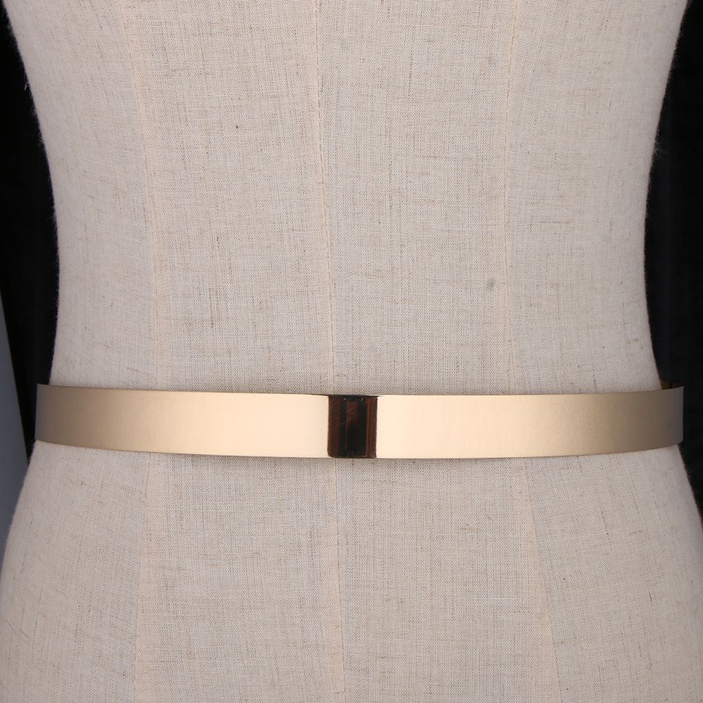 Womens Mirror Metal Waist Belt Gold Plate Waistband Belt with Chain 3.5cm