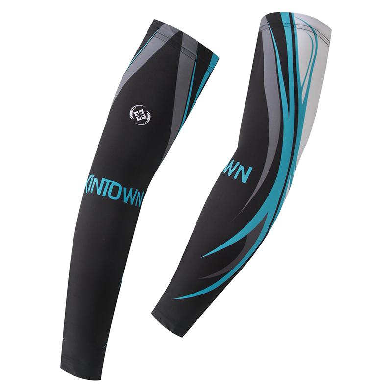 1Pair Seamless Golf Cycling Sports UV Protection Arm Sleeves Black Blue L