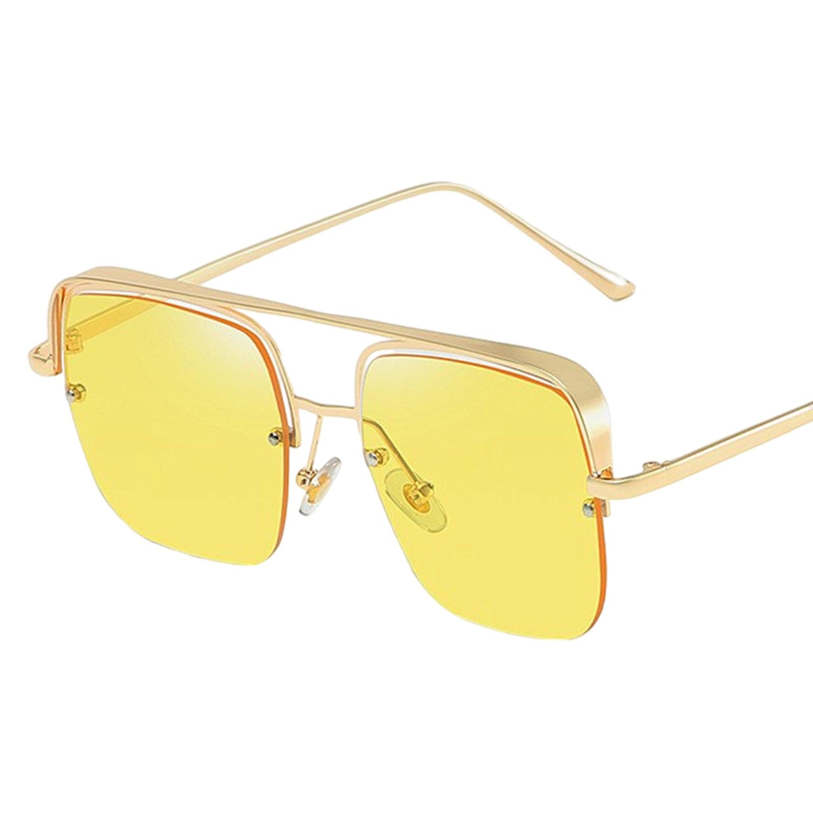 Womens Square Sunglasses Oversized Metal Frame UV Protection Chic Eyewear Gold Yellow